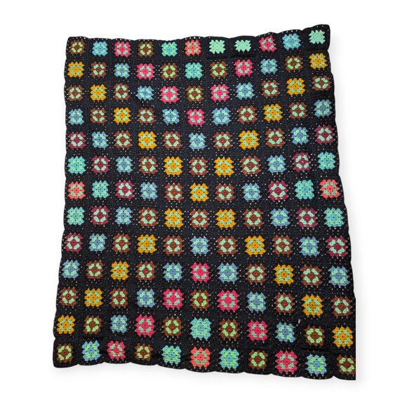 Vintage Handmade Granny Square Afghan Blanket Sofa Throw Crocheted 62